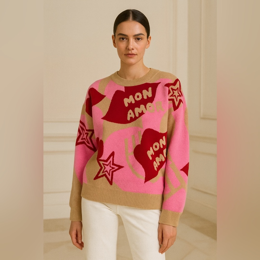 Mon Amour Pink and Red Sweater